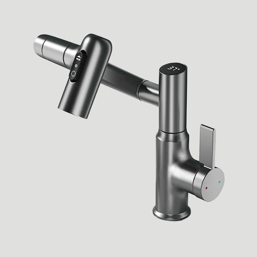 360° basin mixer tap with LED temperature display and side lever