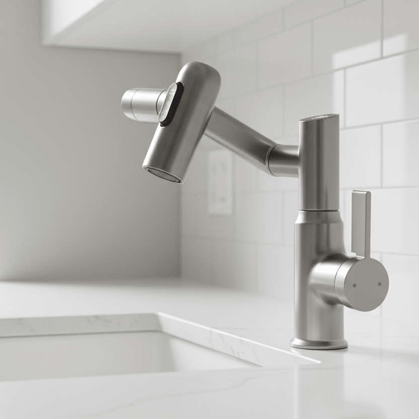 360° basin mixer tap with LED temperature display and side lever