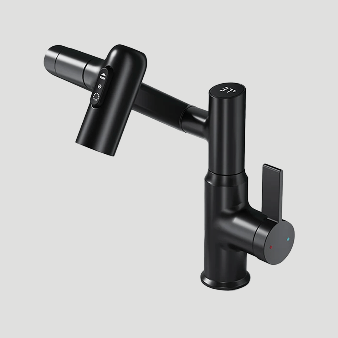 360° basin mixer tap with LED temperature display and side lever
