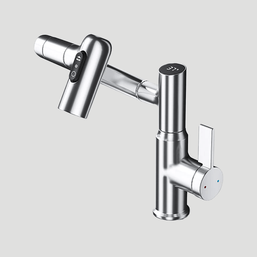 360° basin mixer tap with LED temperature display and side lever