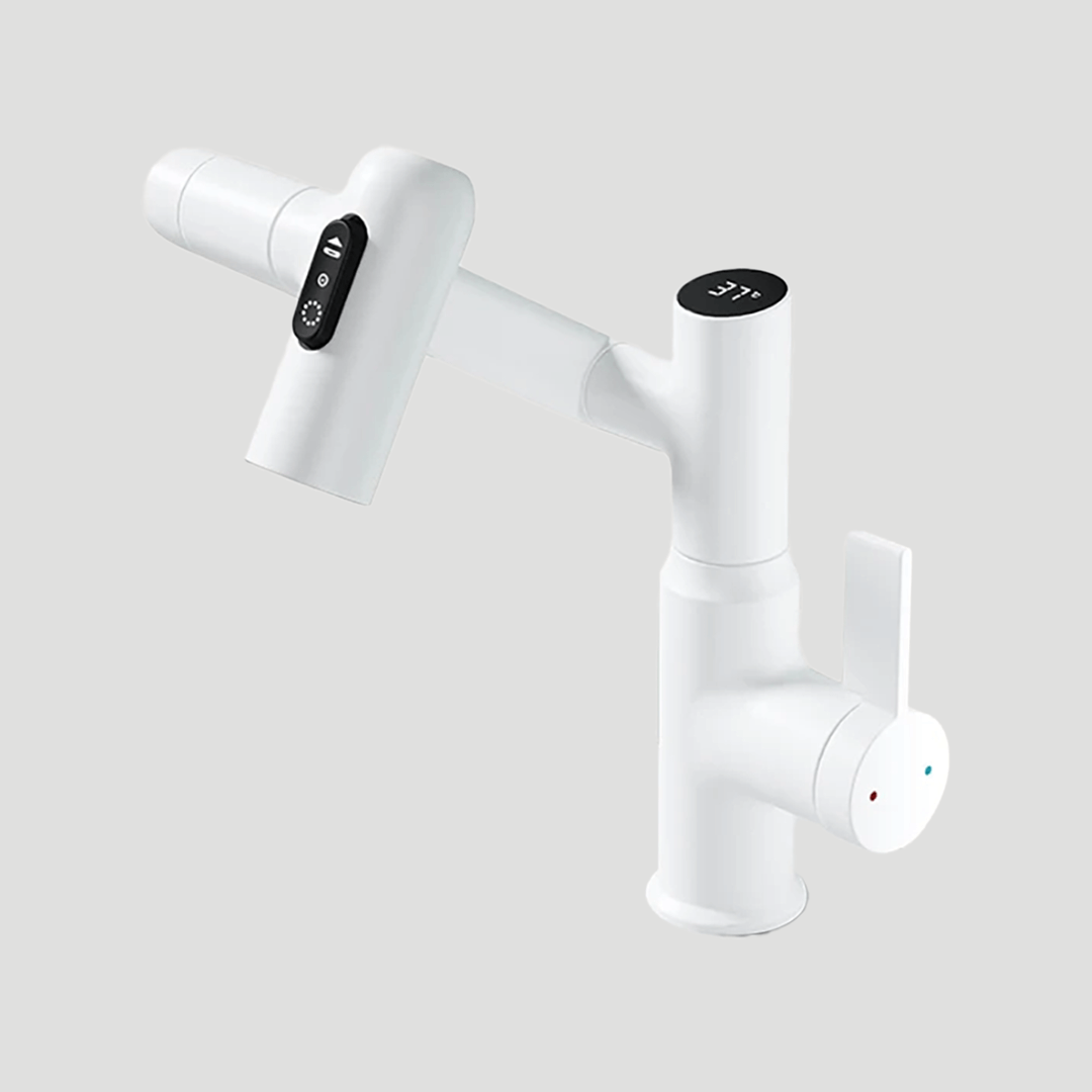 360° basin mixer tap with LED temperature display and side lever