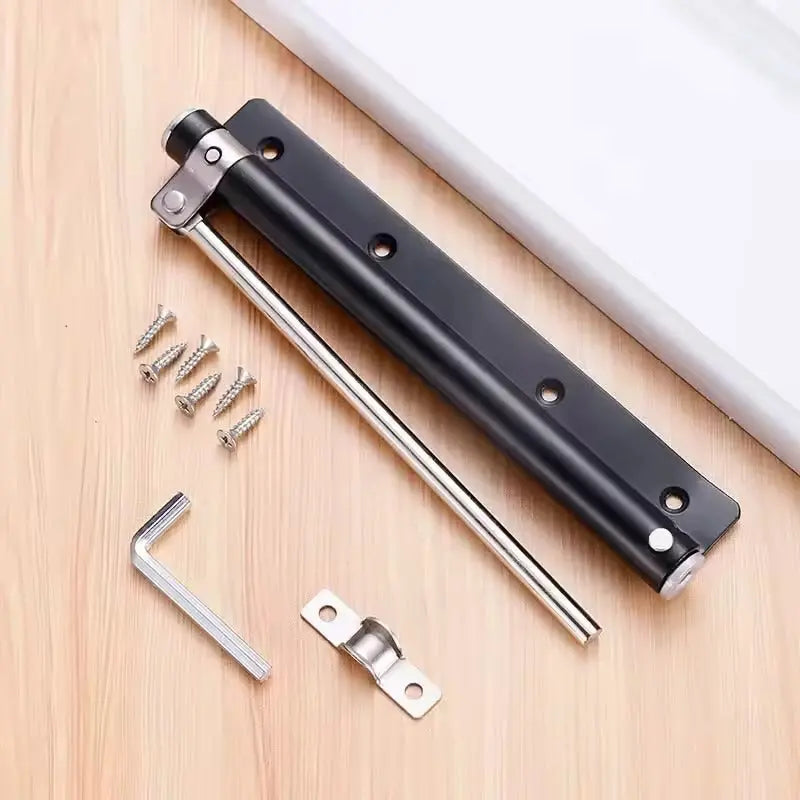 Surface-mounted door closer with long linking arm fitted to a door