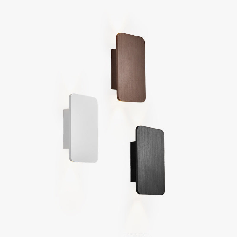 Rectangular indoor wall lamp casting warm upward and downward light