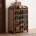 Multi-tier shoe storage shelf with rattan-effect side panels