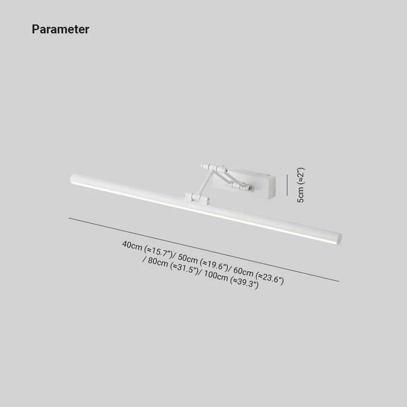 Adjustable linear wall lamp mounted above a mirror