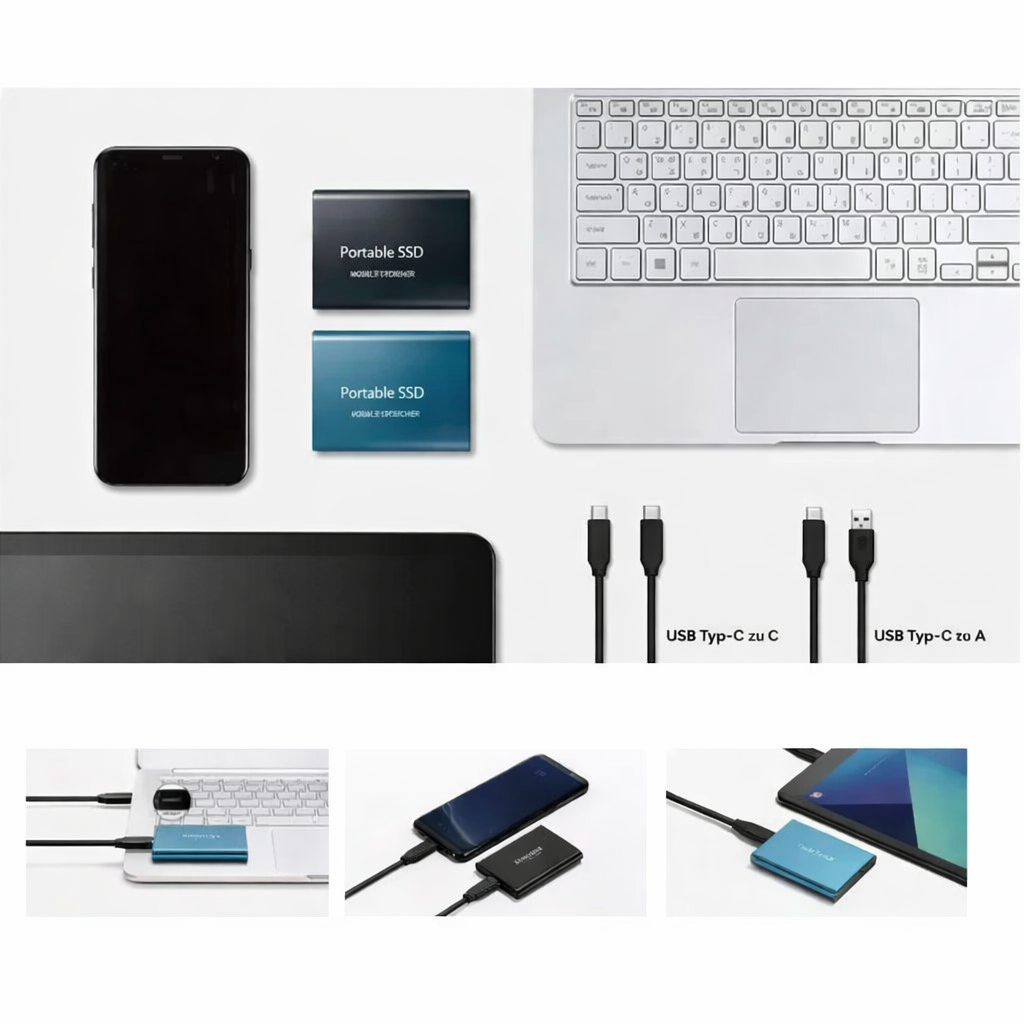 Portable 2TB external SSD with USB-C cable