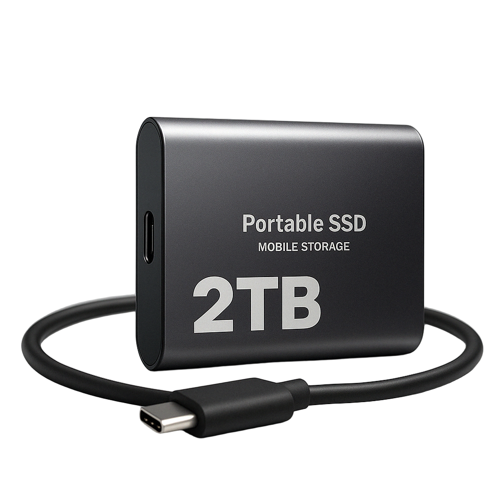 Portable 2TB external SSD with USB-C cable