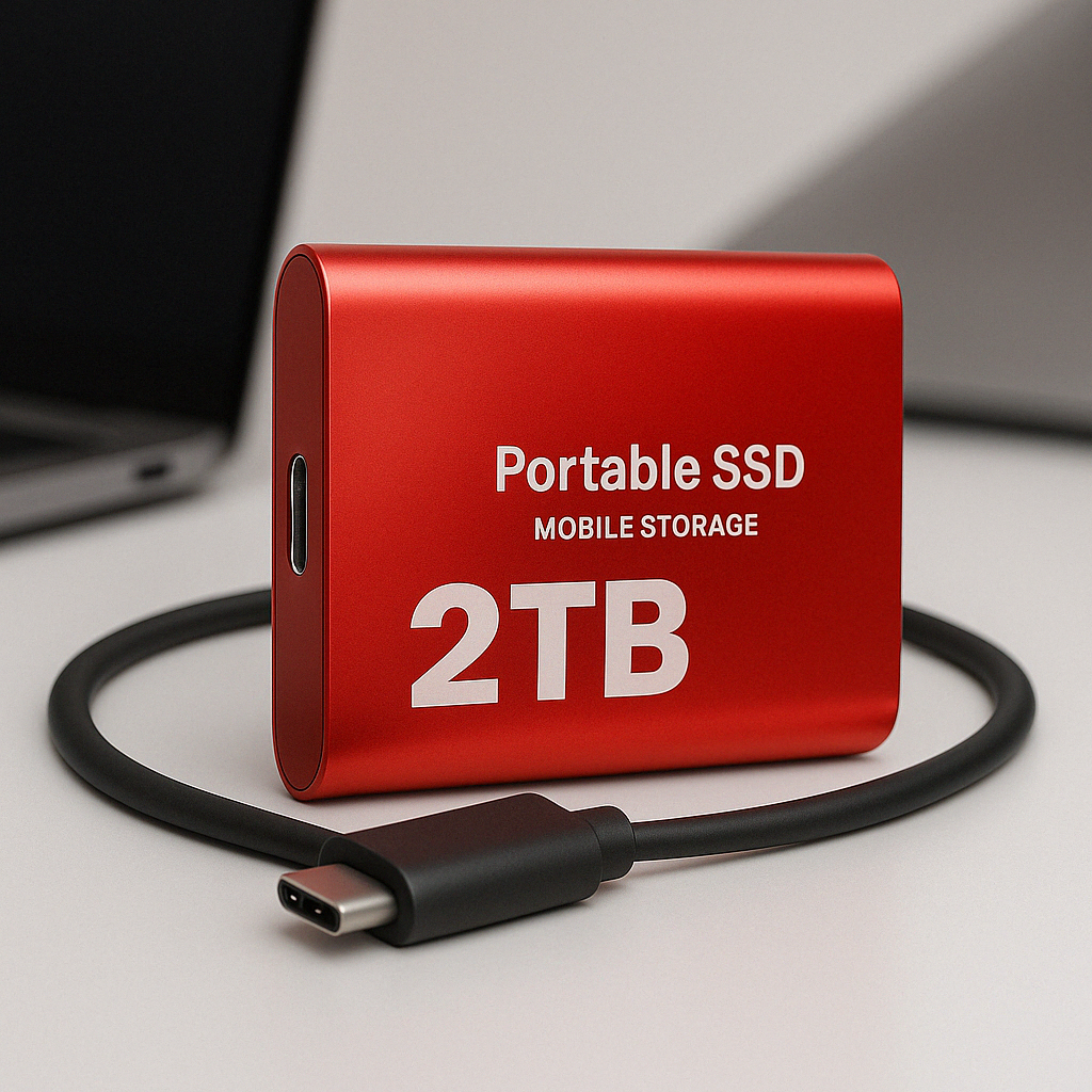 Portable 2TB external SSD with USB-C cable