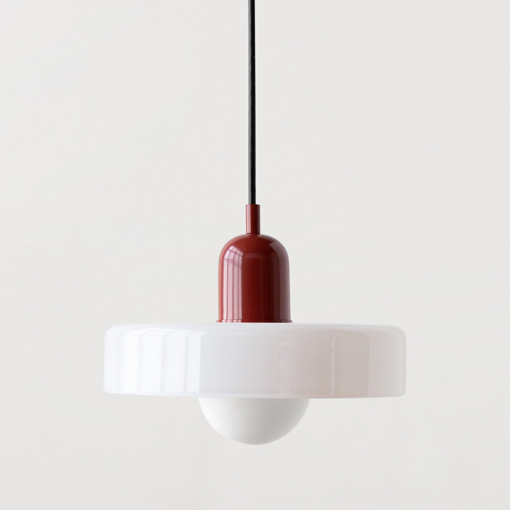 Adjustable Bauhaus ceiling pendant light with circular glass shade and hanging cable