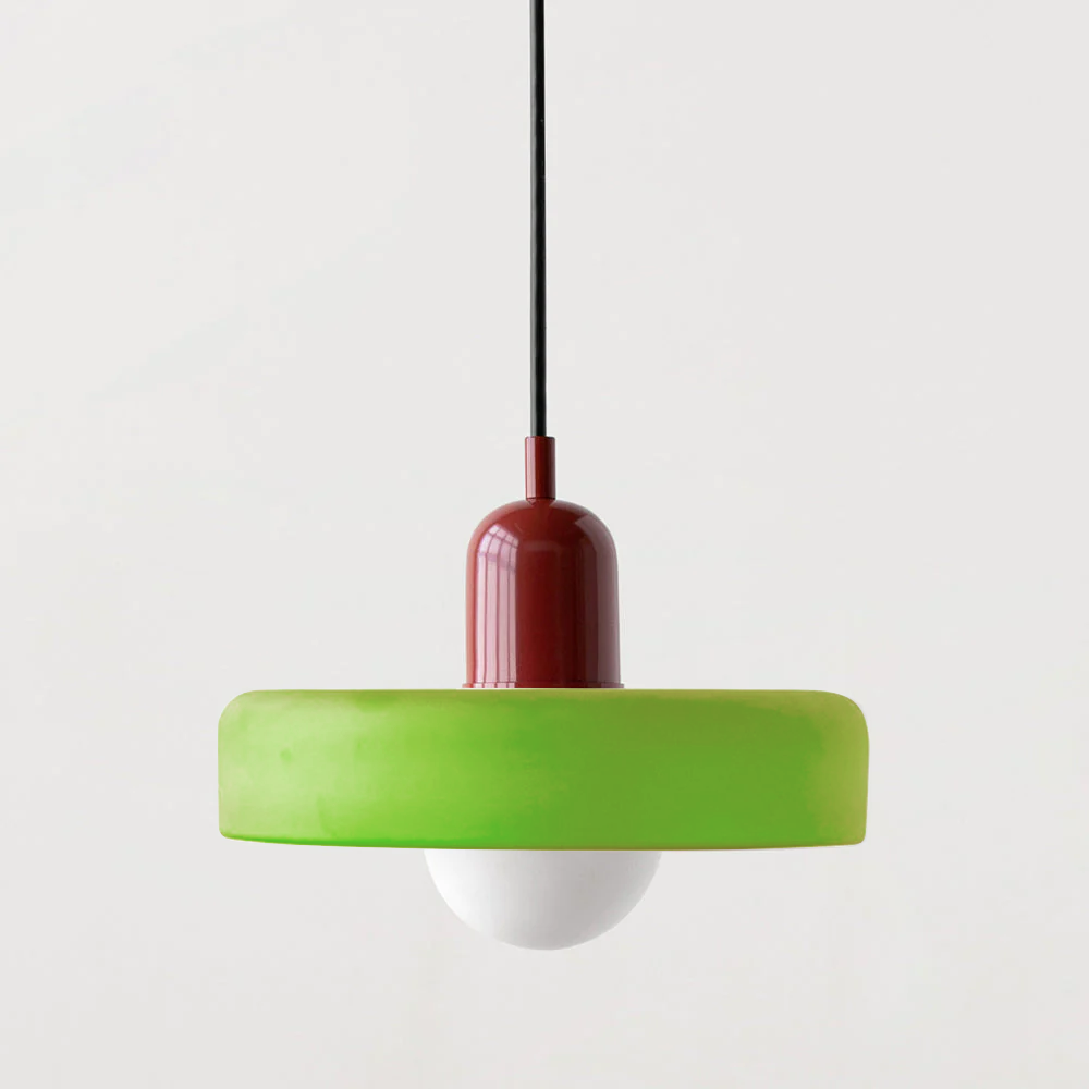 Adjustable Bauhaus ceiling pendant light with circular glass shade and hanging cable