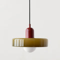 Bauhaus-style glass pendant light with rounded shade and lower diffuser