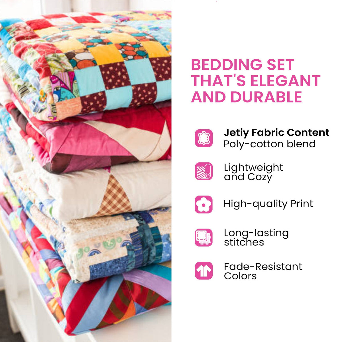 Three-piece quilted bedding set with star pattern, duvet cover and two pillowcases