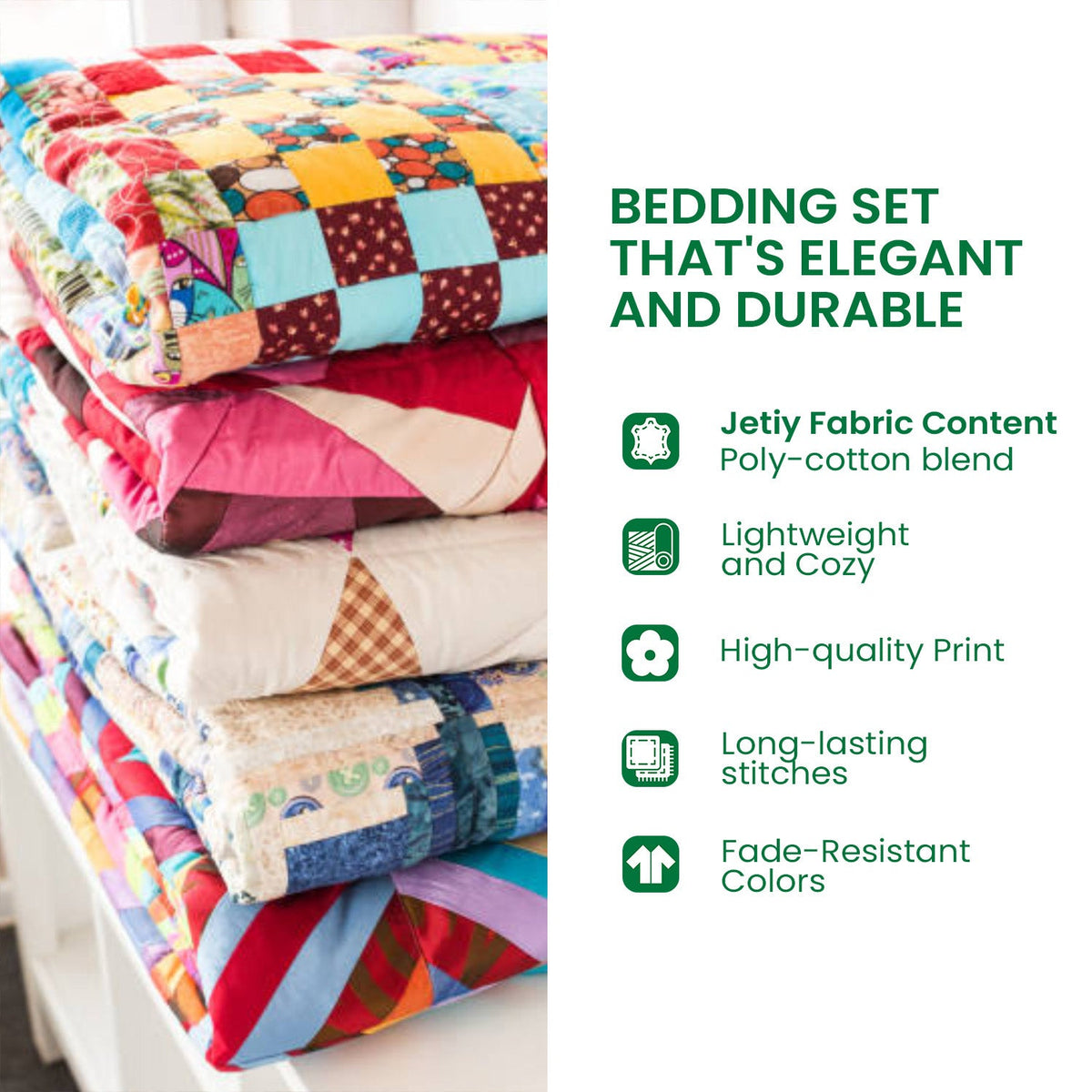 Quilted three-piece bedding set with blue dragonfly and floral pattern