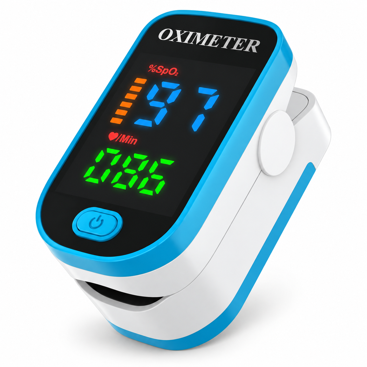 Portable finger pulse oximeter with LED SpO2 and pulse display