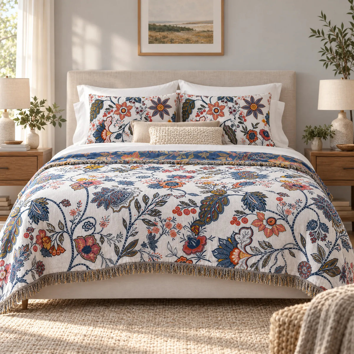 Bloomloom - Floral Patterned Blanket Draping Over Sofas