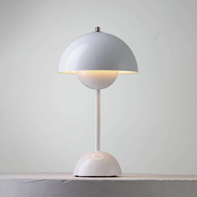 Portable dome table lamp with layered rounded shade and base