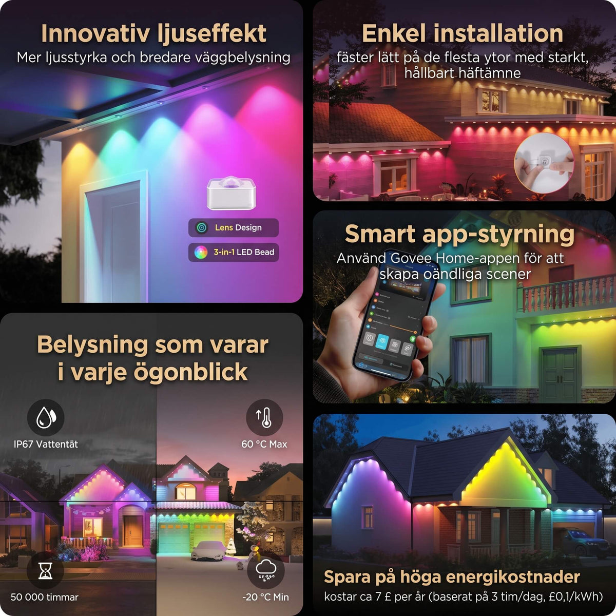 White outdoor LED light strip with app and remote control