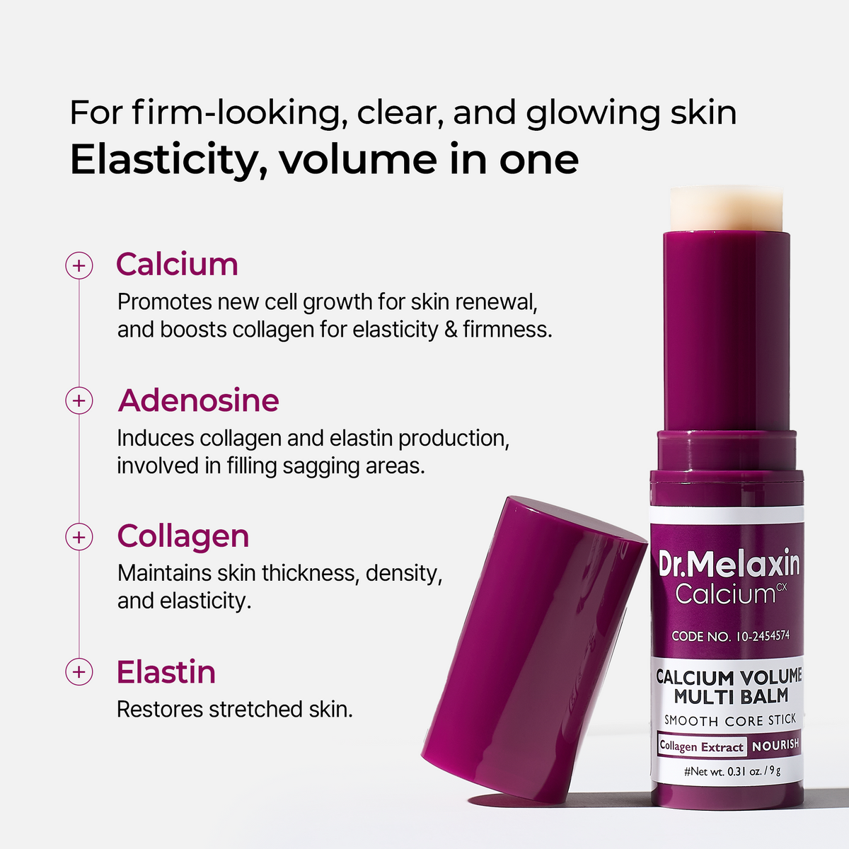 Calcium skincare set with purple toner, serum, creams and balm stick