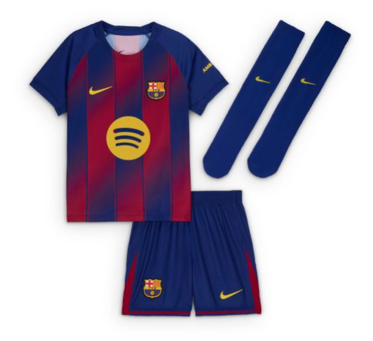 Kids blue and red striped Barcelona football shirt, shorts and socks set