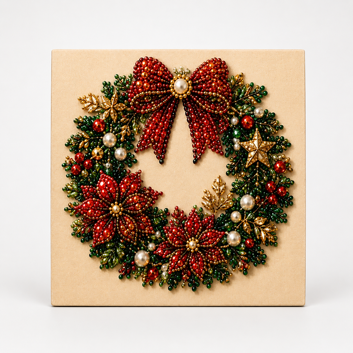 Beaded Christmas canvas wall art with Santa and reindeer designs