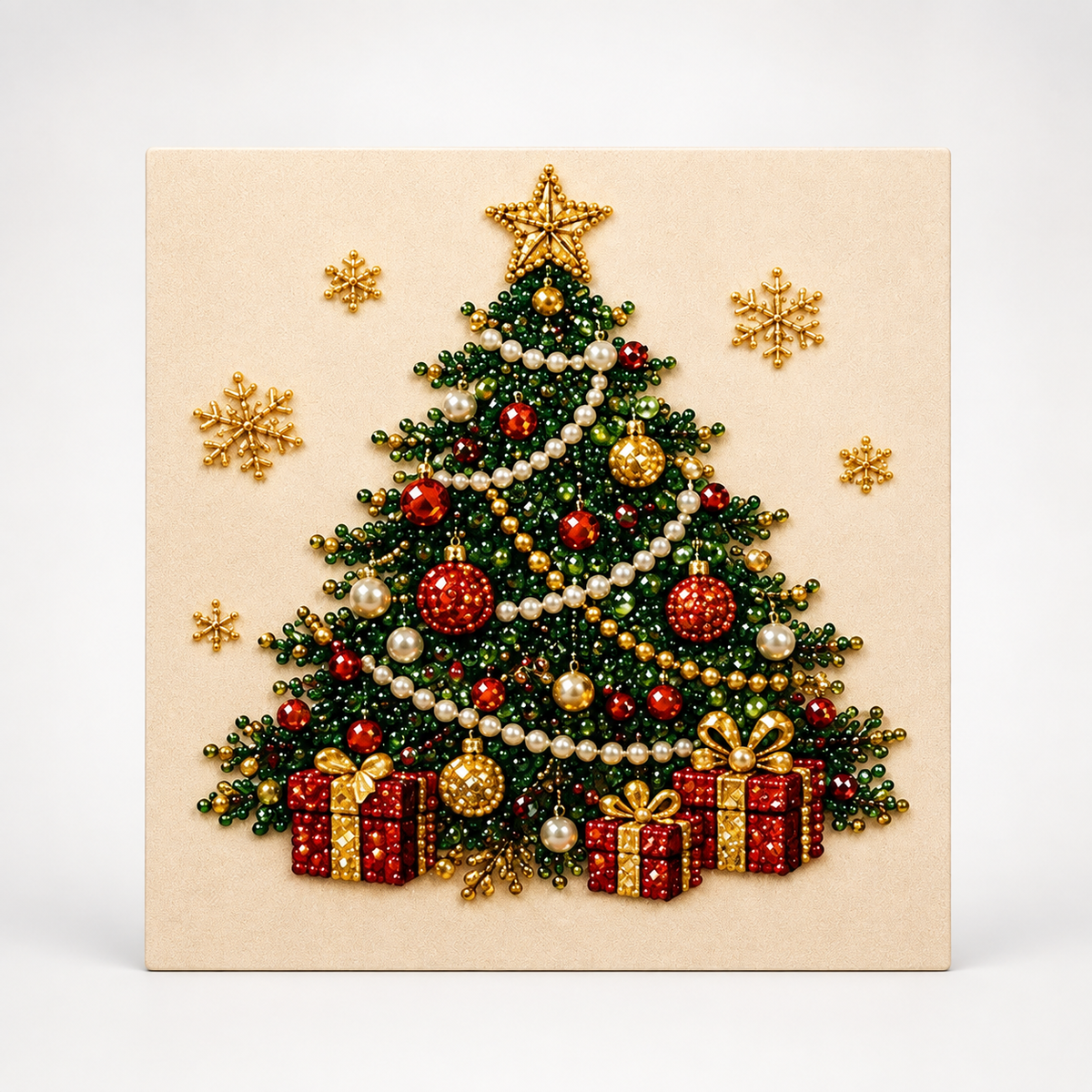 Beaded Christmas canvas wall art with Santa and reindeer designs