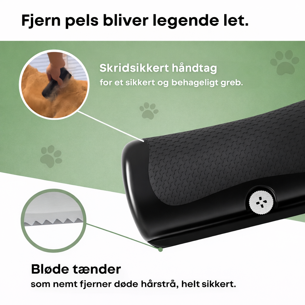 Black handheld dog grooming brush with fine comb edge