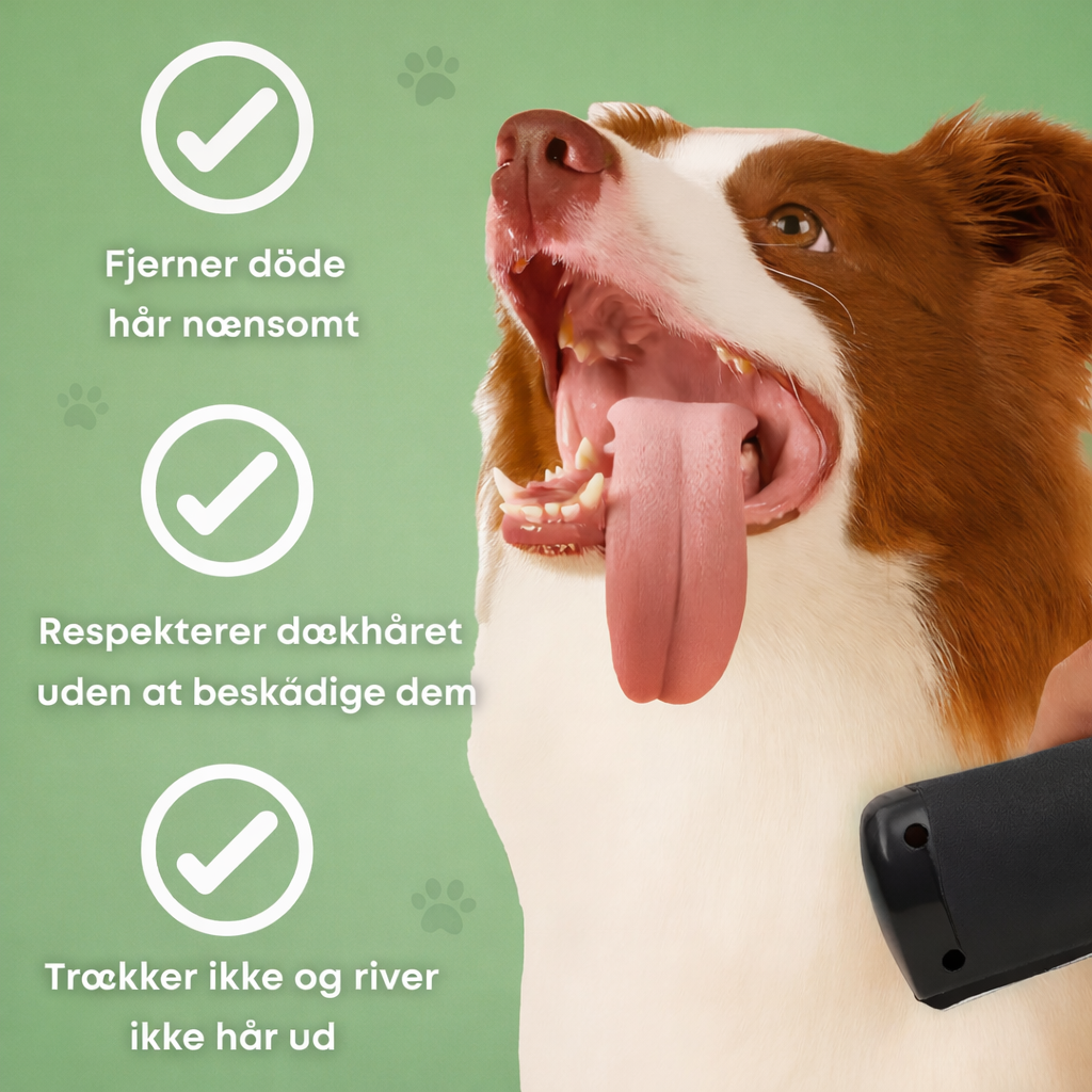 Black handheld dog grooming brush with fine comb edge