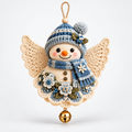 Crochet Christmas hanging ornament with wings, decorative flowers and a bell
