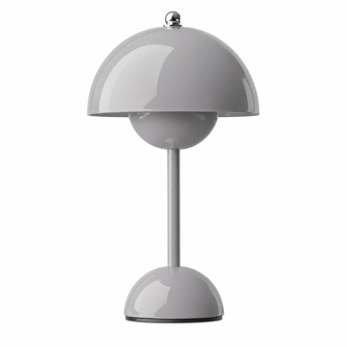 Wireless table lamp with a rounded dome shade and glossy finish
