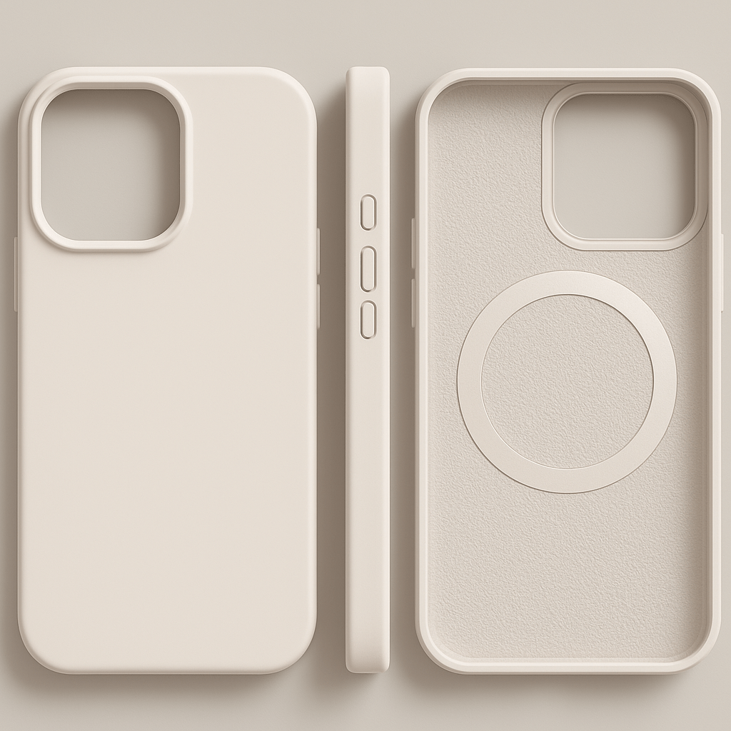 Soft-touch magnetic silicone iPhone case with camera cutout and inner magnetic ring