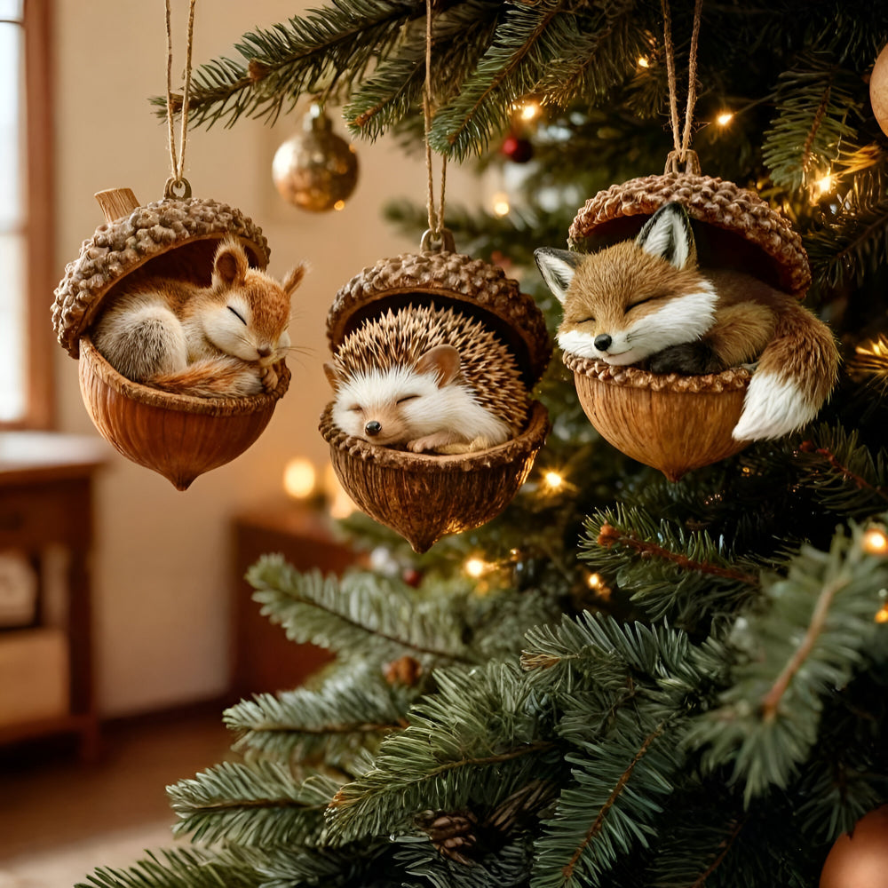 Woodland animal acorn Christmas tree ornaments