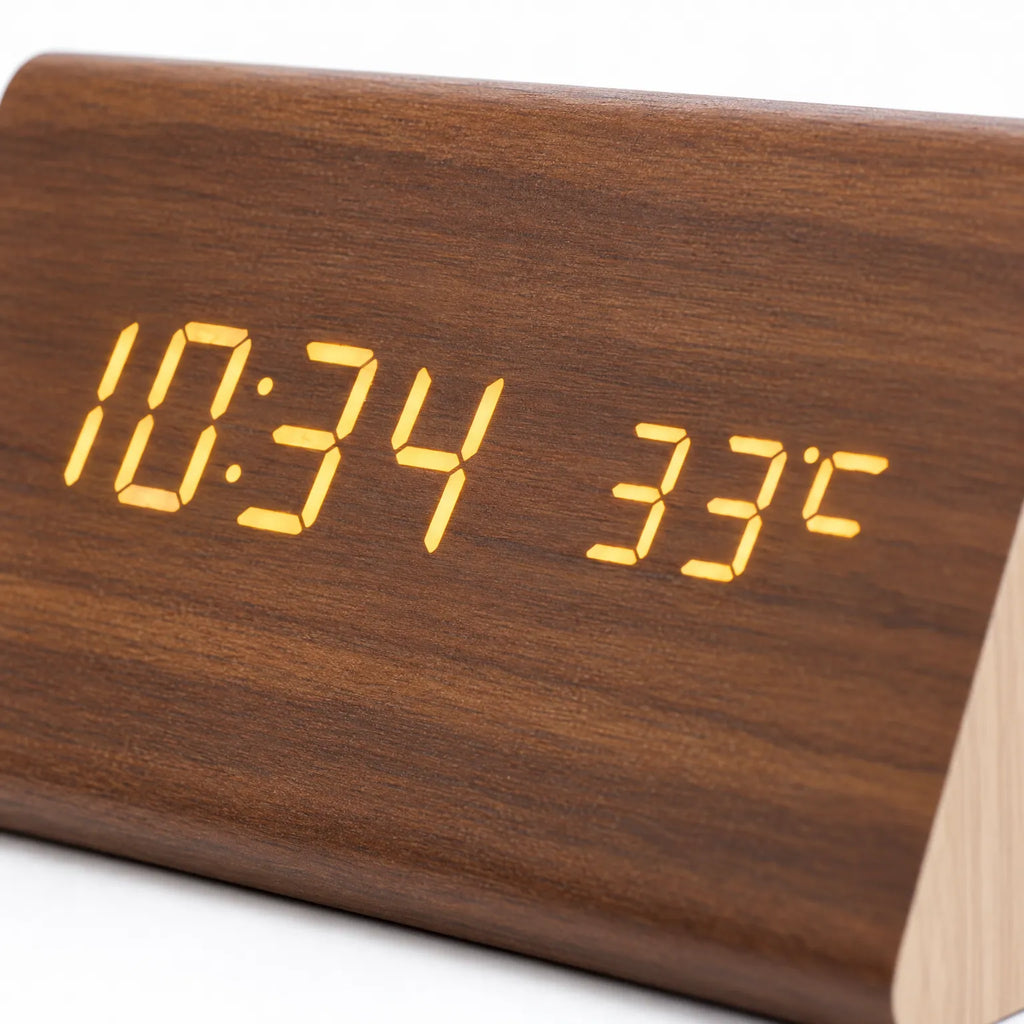 Chronos - Wood Led Alarm Clock Displaying The Time