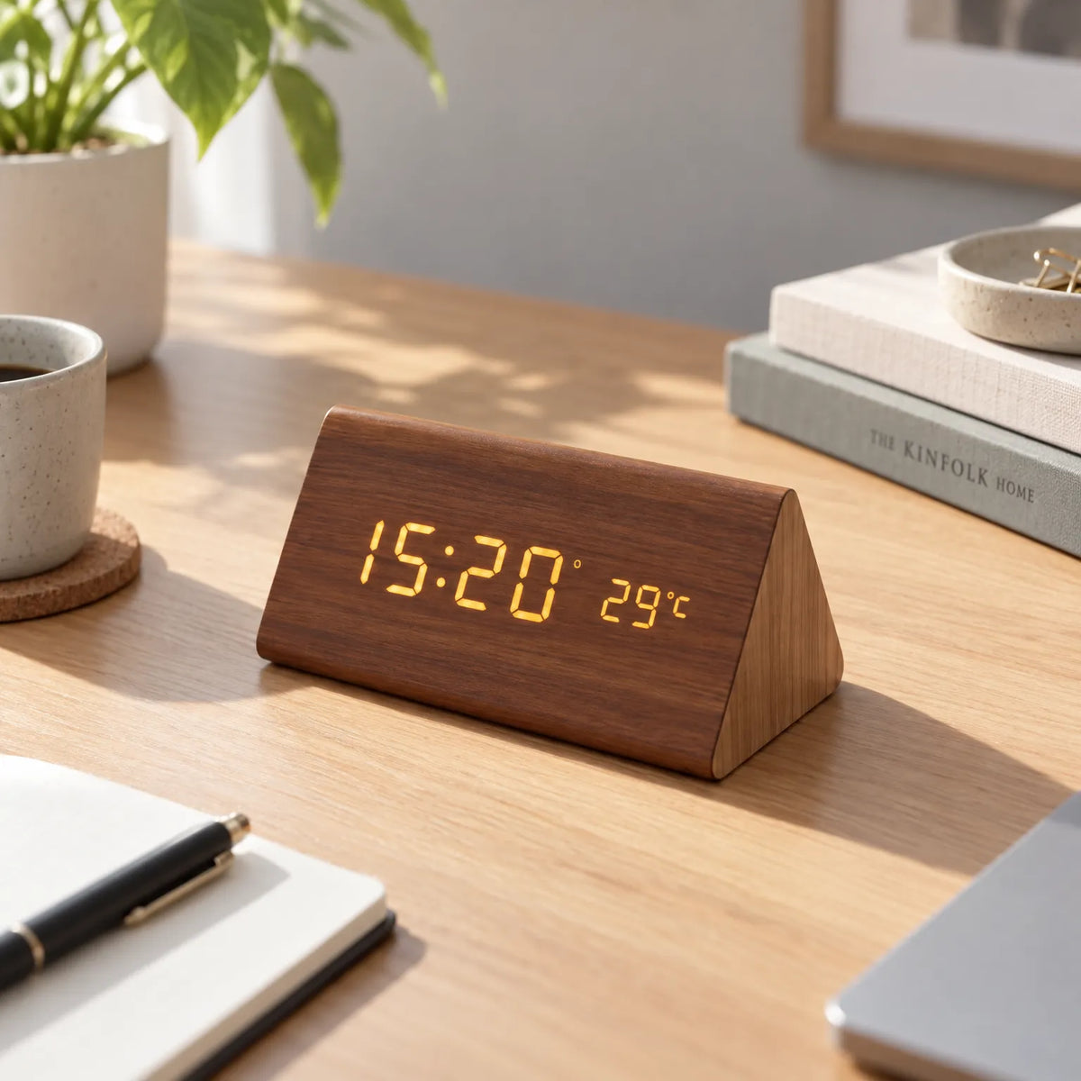 Chronos - Wood Led Alarm Clock Displaying The Time