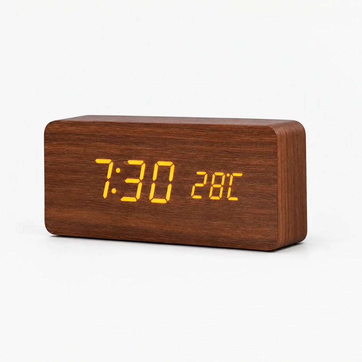 Chronos - Wood Led Alarm Clock Displaying The Time