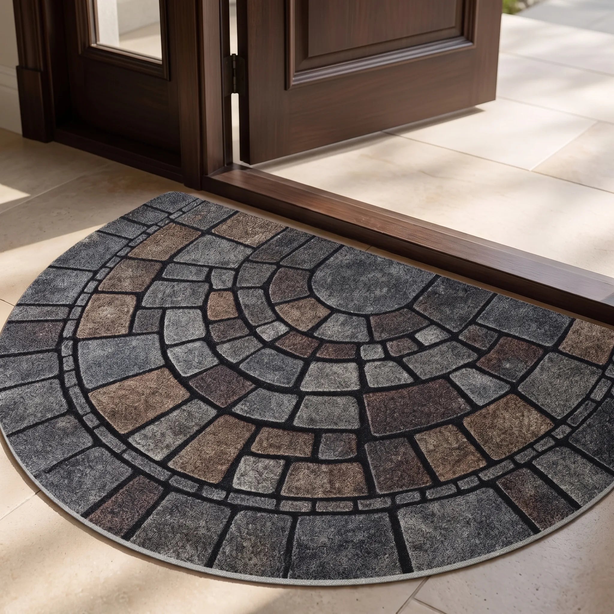Cobblora - Semicircular Mosaic Front Door Mat Greeting Entranceway Guests