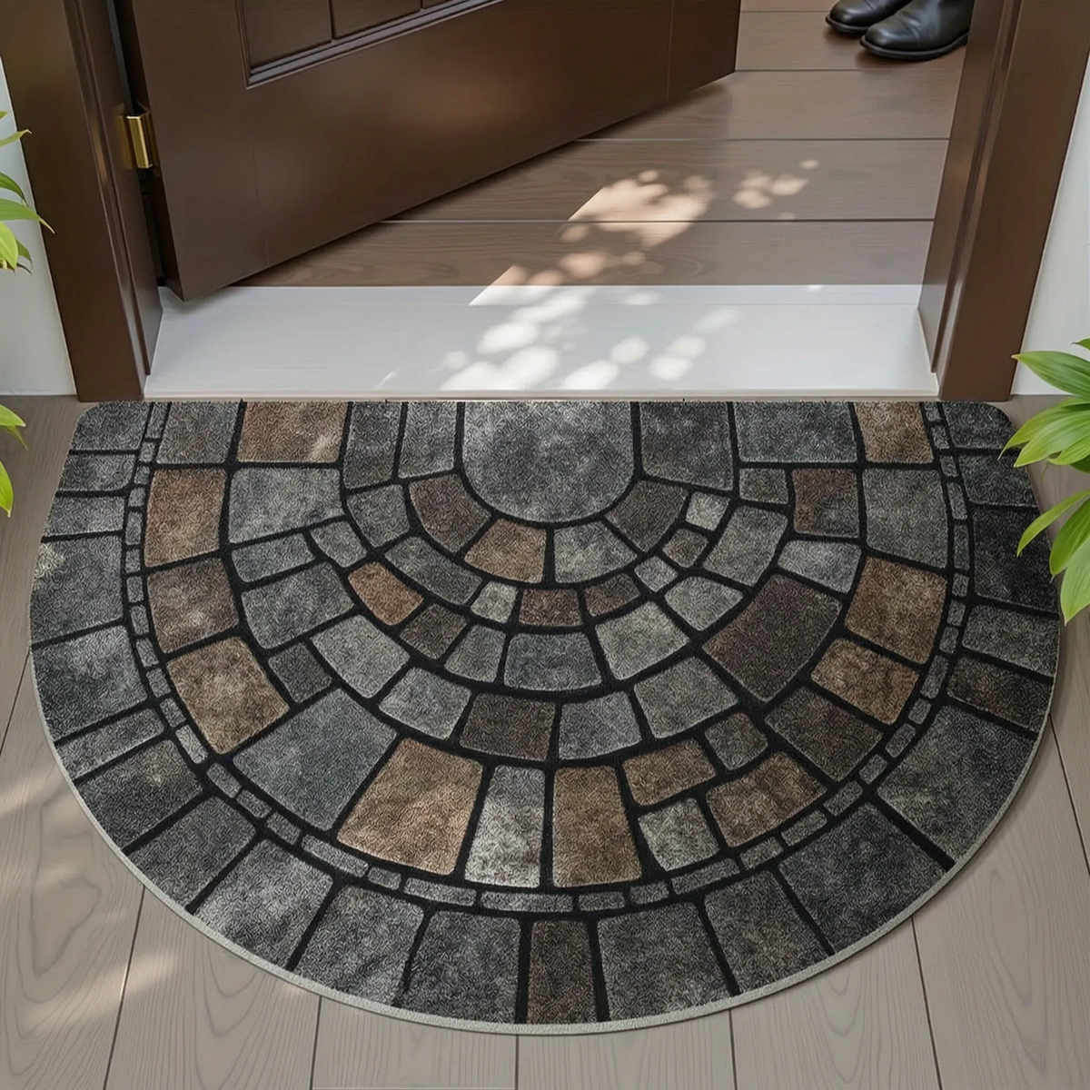 Cobblora - Semicircular Mosaic Front Door Mat Greeting Entranceway Guests
