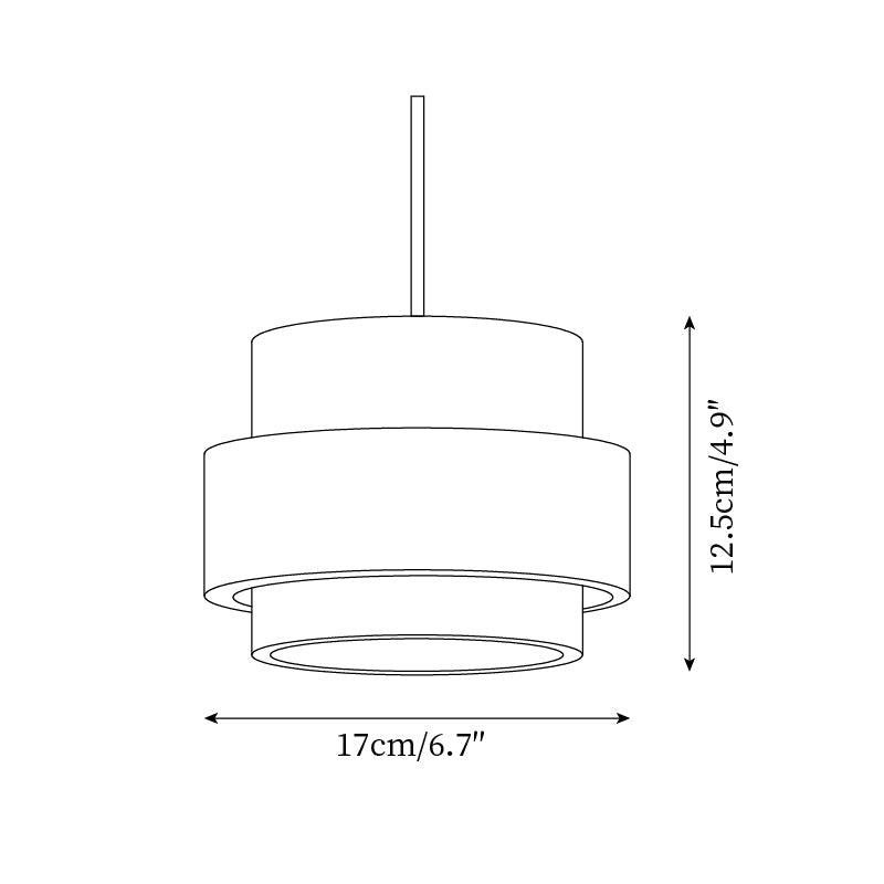 Pendant light with cream textured cylindrical shade and dark brown band