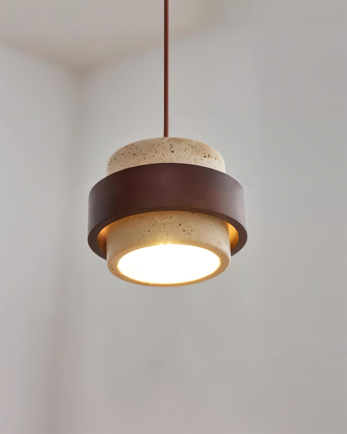 Layered pendant ceiling light with textured travertine-effect cylindrical shades