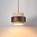 Layered pendant ceiling light with textured travertine-effect cylindrical shades