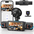 Black four-camera dash cam system with 1080P screen and suction mount