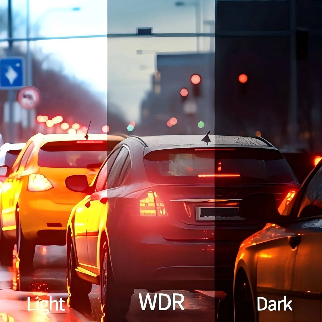 Black four-camera dash cam system with 1080P screen and suction mount