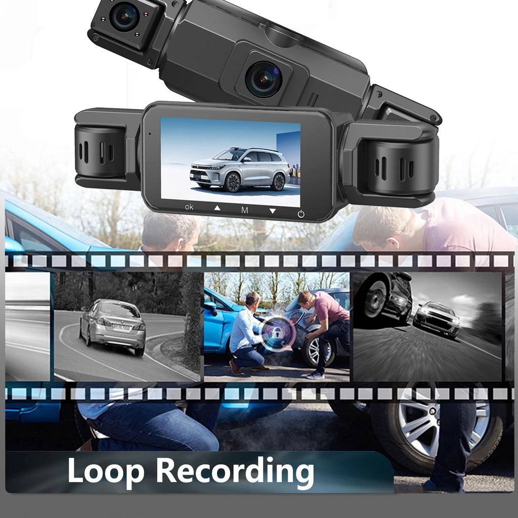 Black four-camera dash cam system with 1080P screen and suction mount
