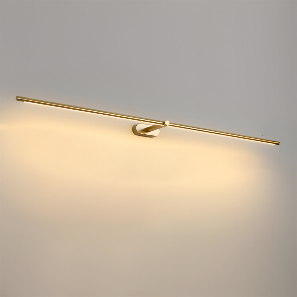 Slim linear LED wall light with central mount and downward illumination