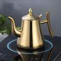 Lidded induction stovetop kettle with whistle and long pouring spout
