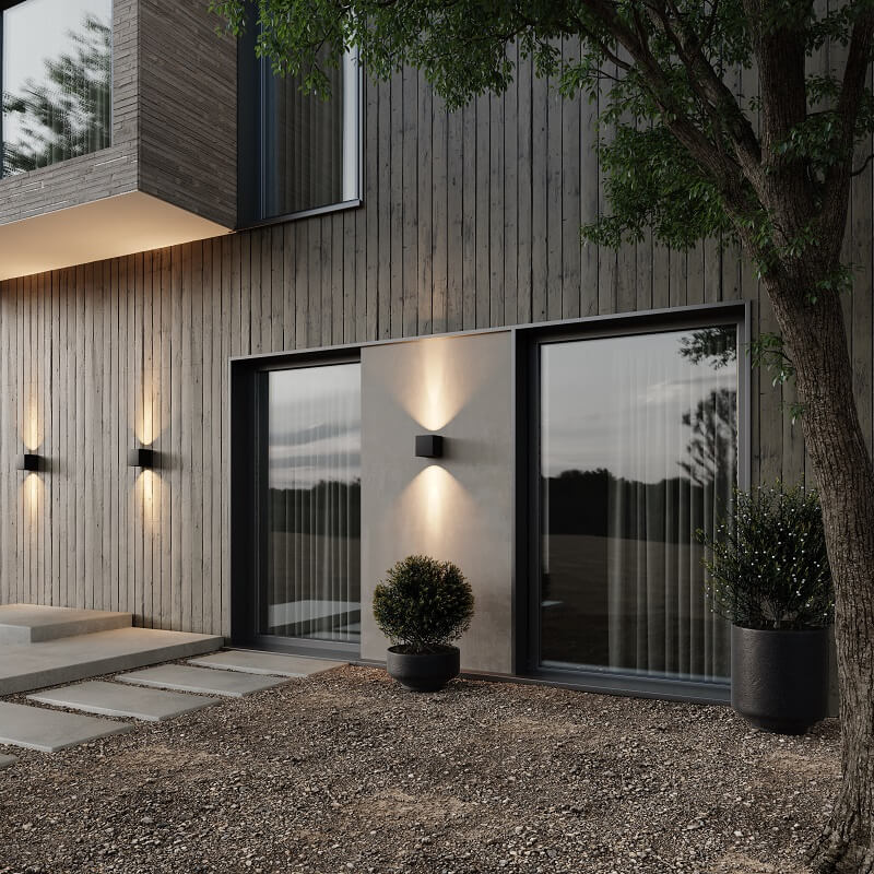Geometric LED wall light projecting light upwards and downwards