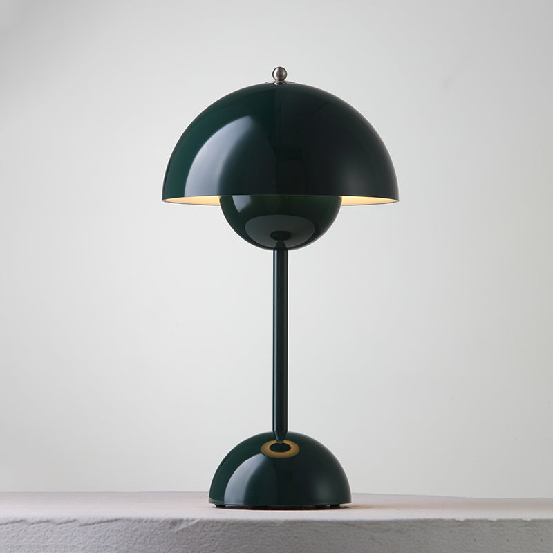 Portable dome table lamp with layered rounded shade and base