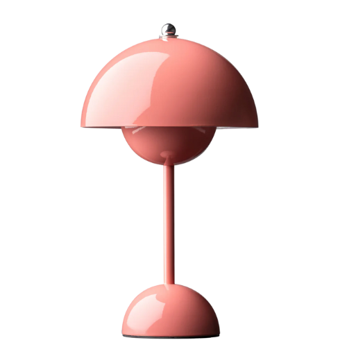 Wireless table lamp with a rounded dome shade and glossy finish