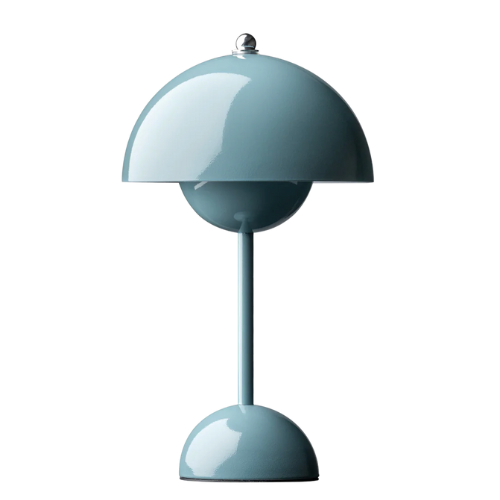 Wireless table lamp with a rounded dome shade and glossy finish