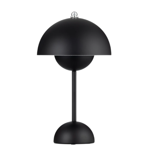 Wireless table lamp with a rounded dome shade and glossy finish