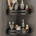 Two-tier corner shower shelf with wall-mounted bathroom storage and hooks